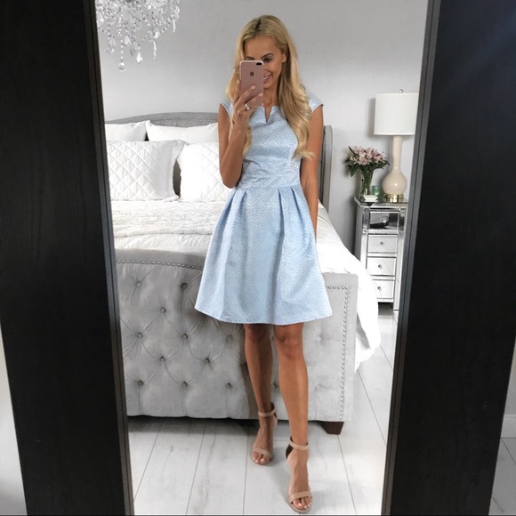 Elegant A-line Sleeveless Midi Blue Dress - Picture 2 of 8